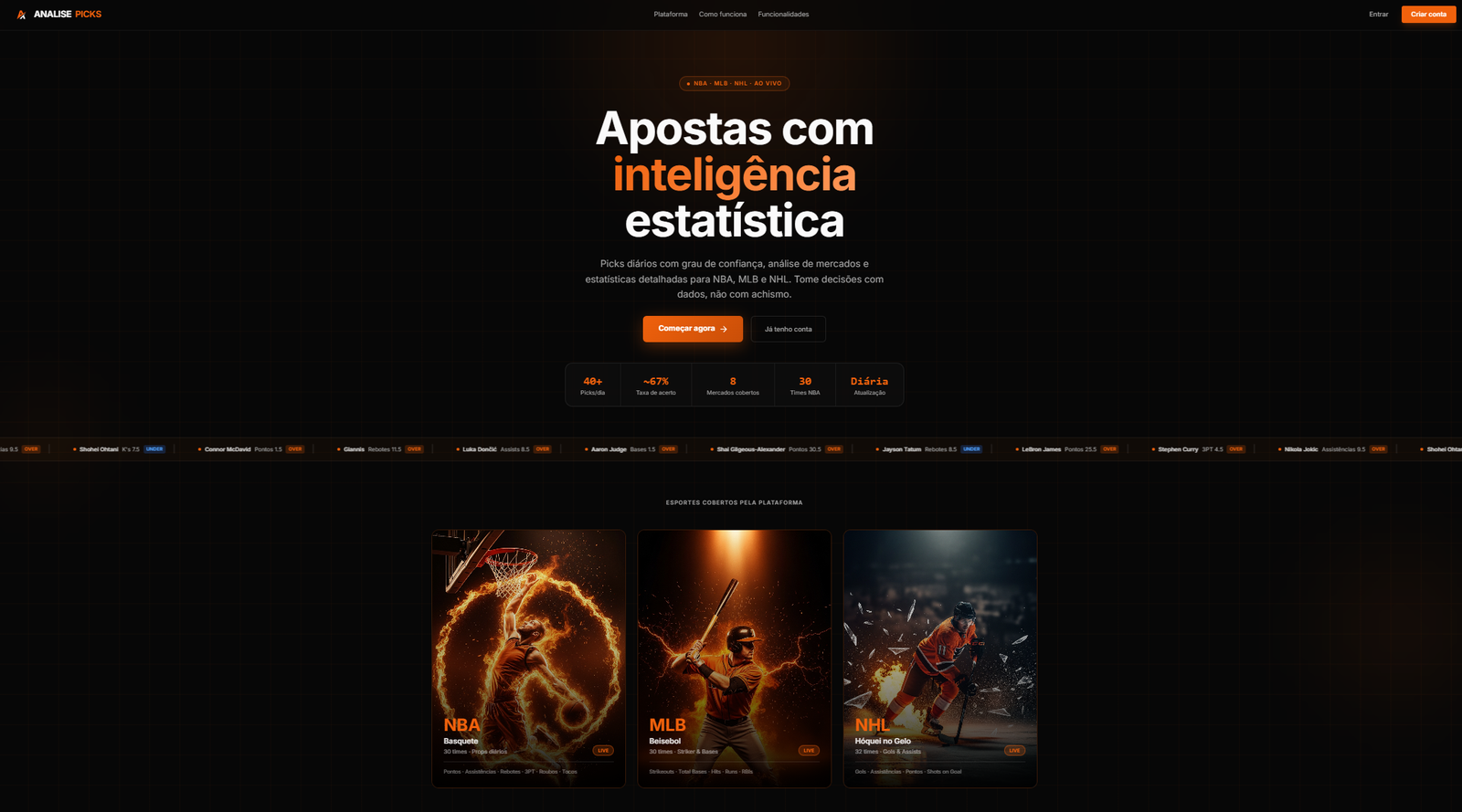 Tela de apresentação do Análise Picks, projeto desenvolvido por Cleiton