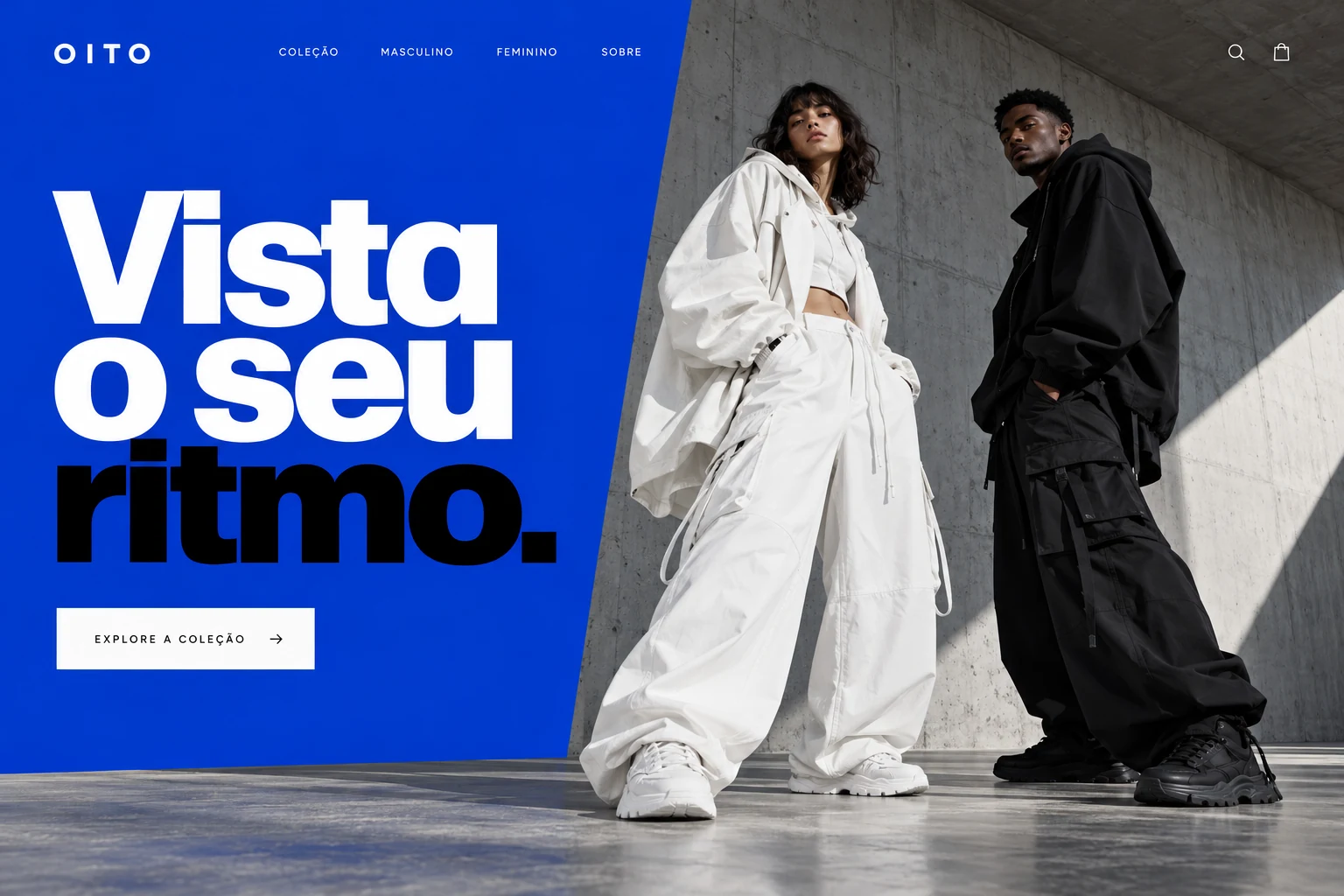 Imagem de site conceito OITO, marca fictícia de moda